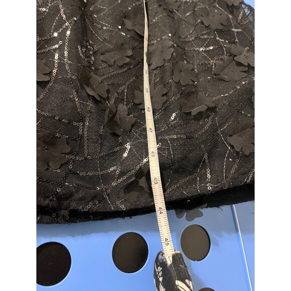 RICKIE FREEMAN TERI JON Dress Tea Length Sequins 3D Floral Appliques Black 12 - Picture 15 of 16